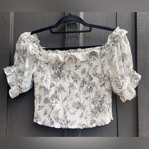 Express Off-Shoulder Floral Blouse - Black and White